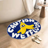1pc Blue Cartoon "Caution Wet Floor" Plush Carpet, Soft & Comfortable Faux Wool Material Carpet, Suitable For Bathroom, Laundry Room, Kitchen, Vanity, Creative Doormat, Oval Cute Banana Peel Bathroom Rug!