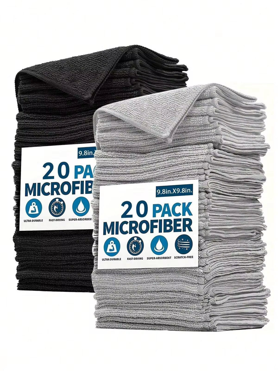 20pcs/Kitchen Towels, Microfiber Black And Light Grey Cleaning Cloth Set, Absorbent, Soft, Stain Removal Cloth For Cleaning Glass, Cooking Table, Pot, Bowl, Faucet, Range Hood, Car Wipe Cleaning Cloth, Kitchen, Bathroom, Home, Household Supplier